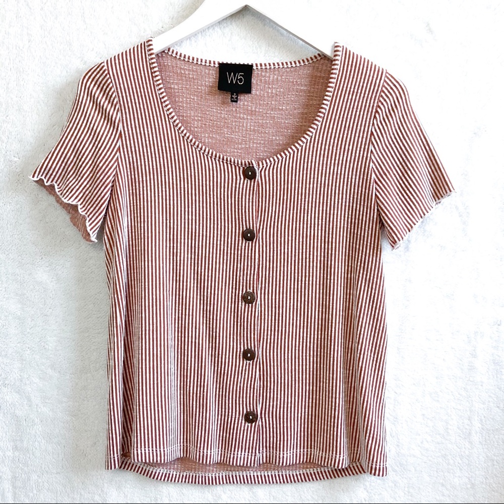 Anthro W5 ribbed stripe rust and off white top